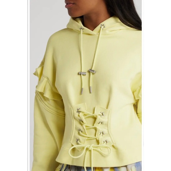 B1 Puma x Collina Strada Yellow Lace Up Ruffle Hoodie Sweatshirt XL 624534-31 - Picture 3 of 10